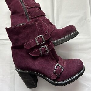 Diesel Burgundy Heeled Boots with Buckle Detail